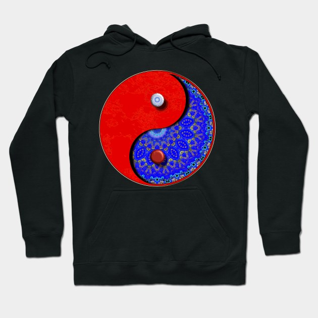 Blue And Gold And RedYing Yang Symbol Hoodie by crunchysqueak